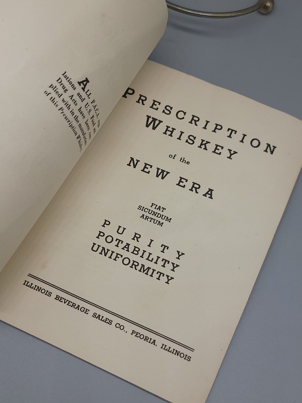 RARE Prohibition Era Il Bev. Sales Prescription Whiskey Informational Booklet