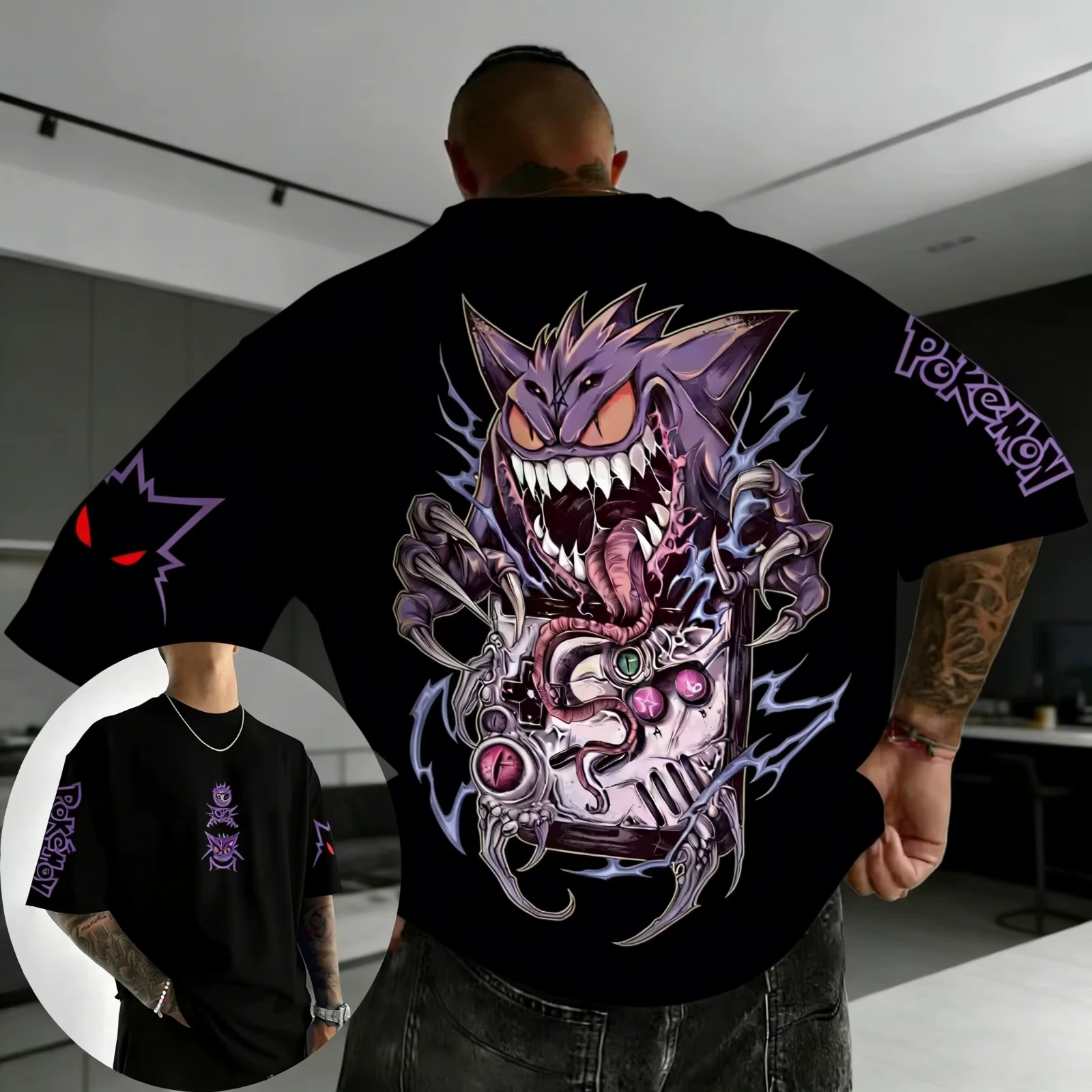 Gengar Anime T-Shirt Mens Oversized 100% Cotton Harajuku Y2K Half Sleeve
Opens in a new window or ta