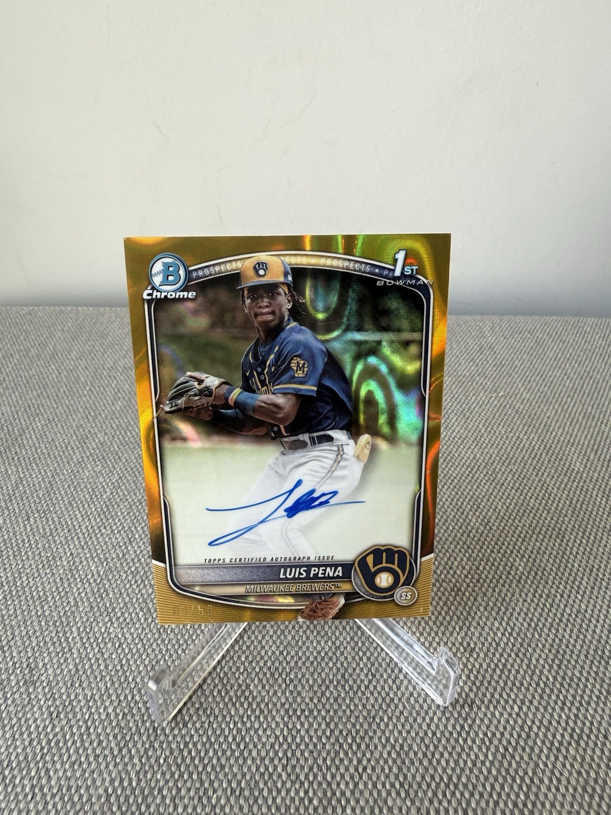 Luis Pena 2025 Bowman 1st Bowman Chrome Gold Lava Auto 1/50 #CPA-LP Brewers