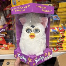 Vtg 1998 Original Furby solid White Blue Eyes Tiger 70-800 NIB Sealed NOS