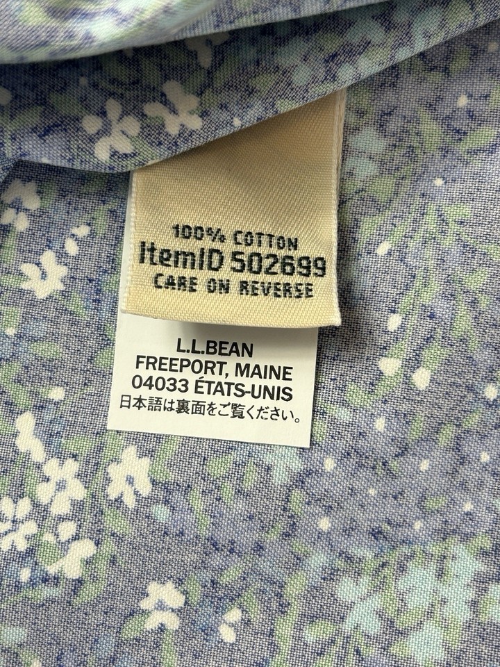L.L. Bean Button Up Shirt Womens Med Blue Floral Print Wrinkle Free ...