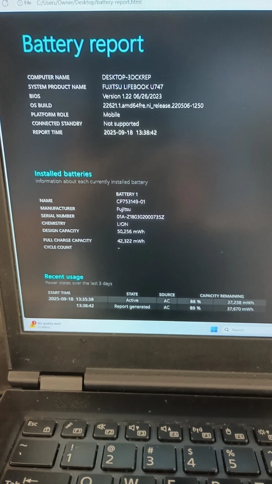 9183 LifeBookU747 с зарядным устройством!! i5-6200U.8GB.128GB NVMe.14 «FHD.W11 Pro.Slim дизайн - Изображение 2 из 4