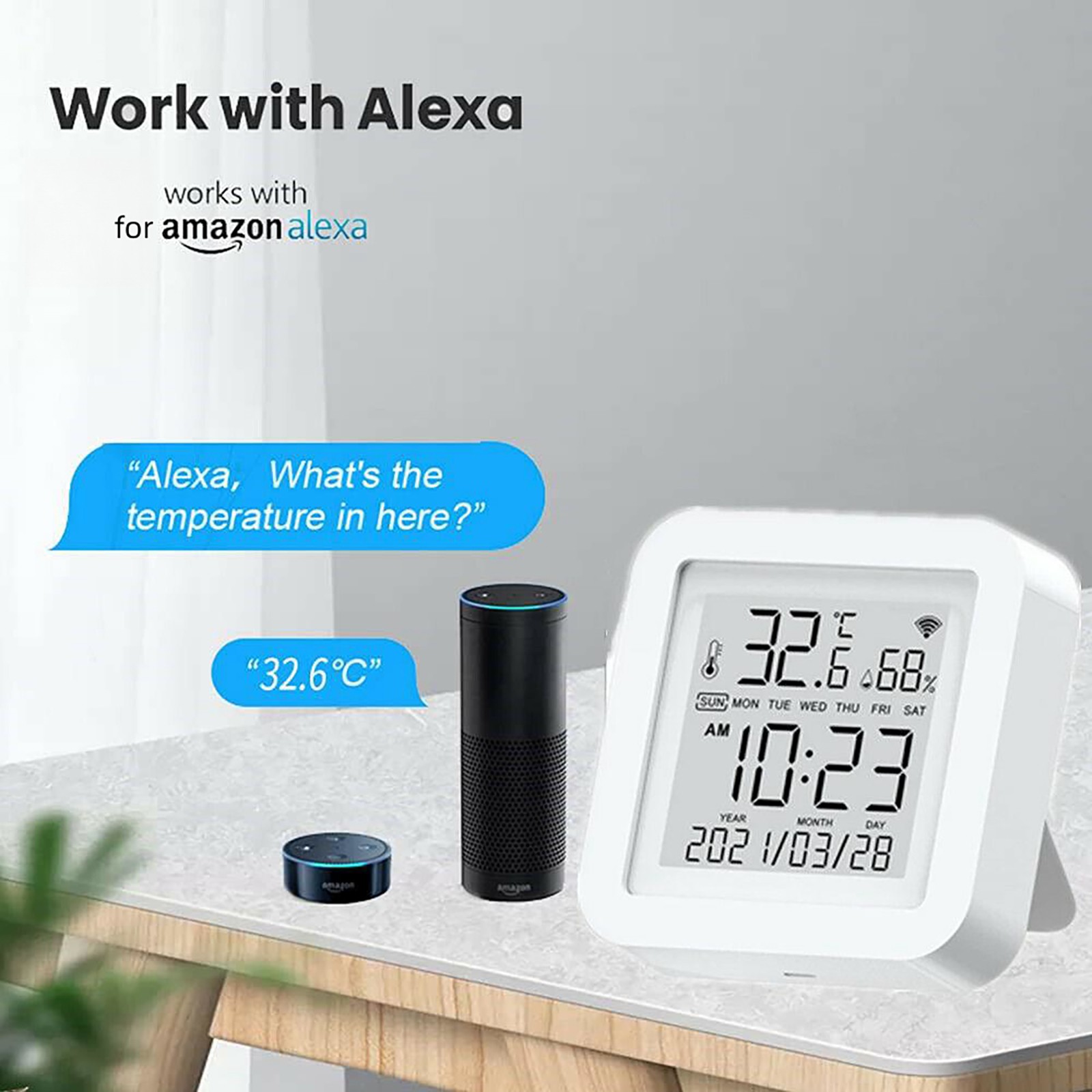 Smart Thermometer Hygrometer Wi-Fi Temperature Humidity Sensor For Alexa/Google
