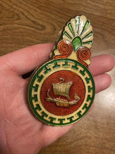 Vintage Greece Brass Enamel Paper Clip Paperweight Egyptian Style Ship Soldier - Picture 5 of 24