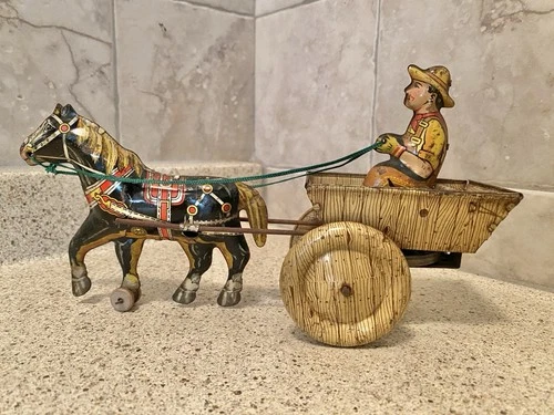 Vintage Marx Tin Wind Up Horse & Wagon - Not Working