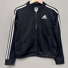 Adidas Youth Black White Full Zip Track Jacket Classic Size Large