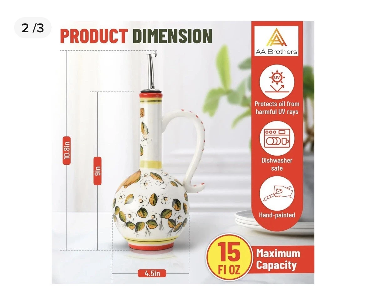 15 oz Ceramic Olive Oil Dispenser Bottle
Opens in a new window or tab