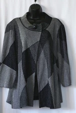 MING WANG Black/Grey Single Button Knit Jckt 3/4 Slvs 54 In Chst Sz 2X EXC