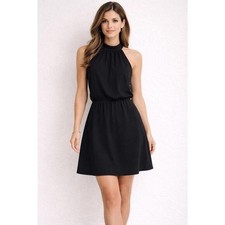 White House Black Market Black Halter Tie Back Blouson Dress Size M