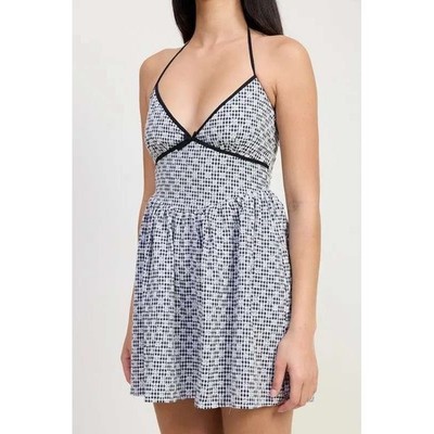 Emory Park Gingham Eyelet Halter Dress Large Black White Smocked Coquette Girl