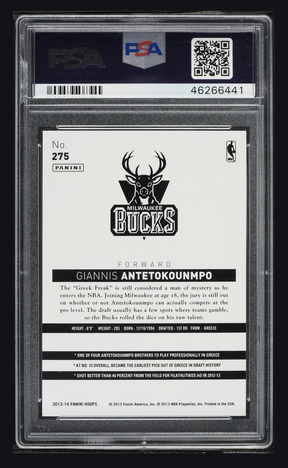 2013 Panini Hoops Giannis Antetokounmpo Rookie #275 PSA 10 Miami Heat See Desc view 2