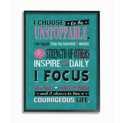 I I Choose Unstoppable Vintage Inspirational Word Design Framed, Multi-Color