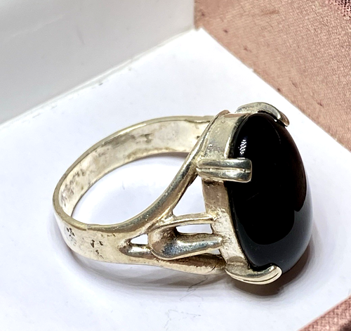 Sterling Silber großer ovaler echter Onyx Ring gemarkt 925 Gr. 7 & 3/4 massiv Ring - Bild 2 von 9