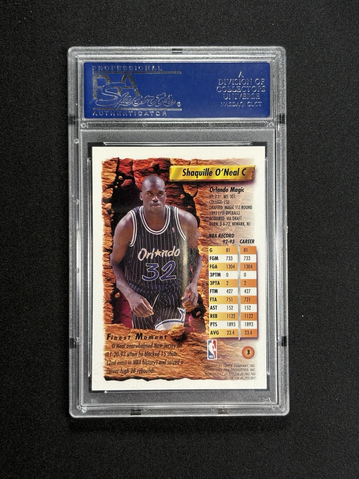 1993-94 Finest SHAQUILLE O'NEAL PSA 10 MAGIC view 2