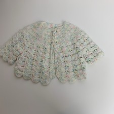 Hand Crochet Baby Sweater Multicolored Sz 0-6 Months  Scalloped PICTURE