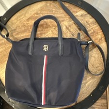 Tommy Hilfiger Women's Navy Satchel with Logo Stripe Accents Cross-Body Strap