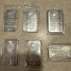 6 Vintage Englehard 1 Ounce Silver Bars, Some Vintage Tarnishing