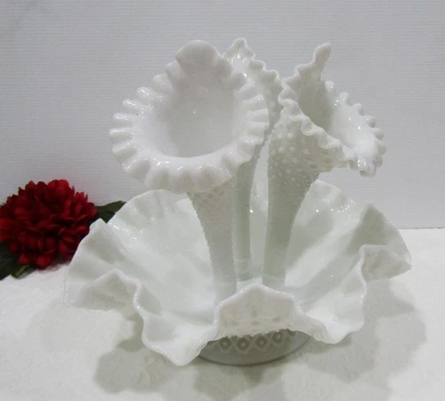 Vintage Fenton White Milk Glass Epergne