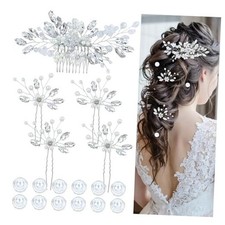 17 Pieces Metal Crystal Rhinestone Pearl Bridal Wedding Hair Side Combs Silver