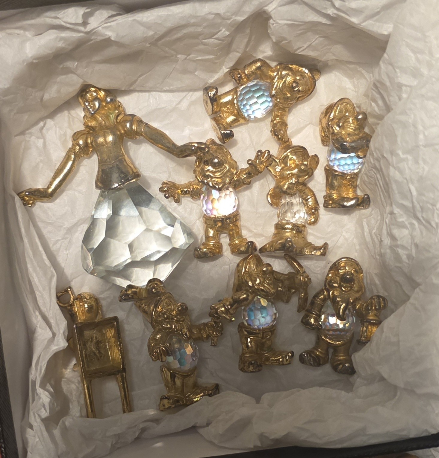 Disney Snow White And The 7 Dwarfs Crystal 24k Gold Plated Figures By Lencia