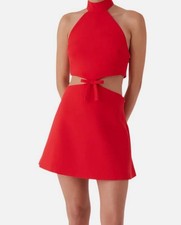 Carolina Herrera Women's Red Halter Neck with Fitted Bodice Dress Size 36