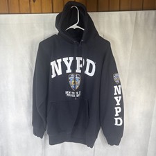 NYPD New York Police Department Men  s Cotton Hooded Sweatshirt Navy Size Mens L