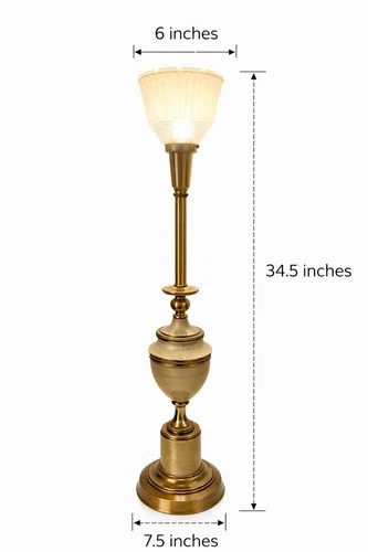 MCM Vintage Stiffel Brass Enamel Torchiere 34" Table Lamp with Milk Glass Shade