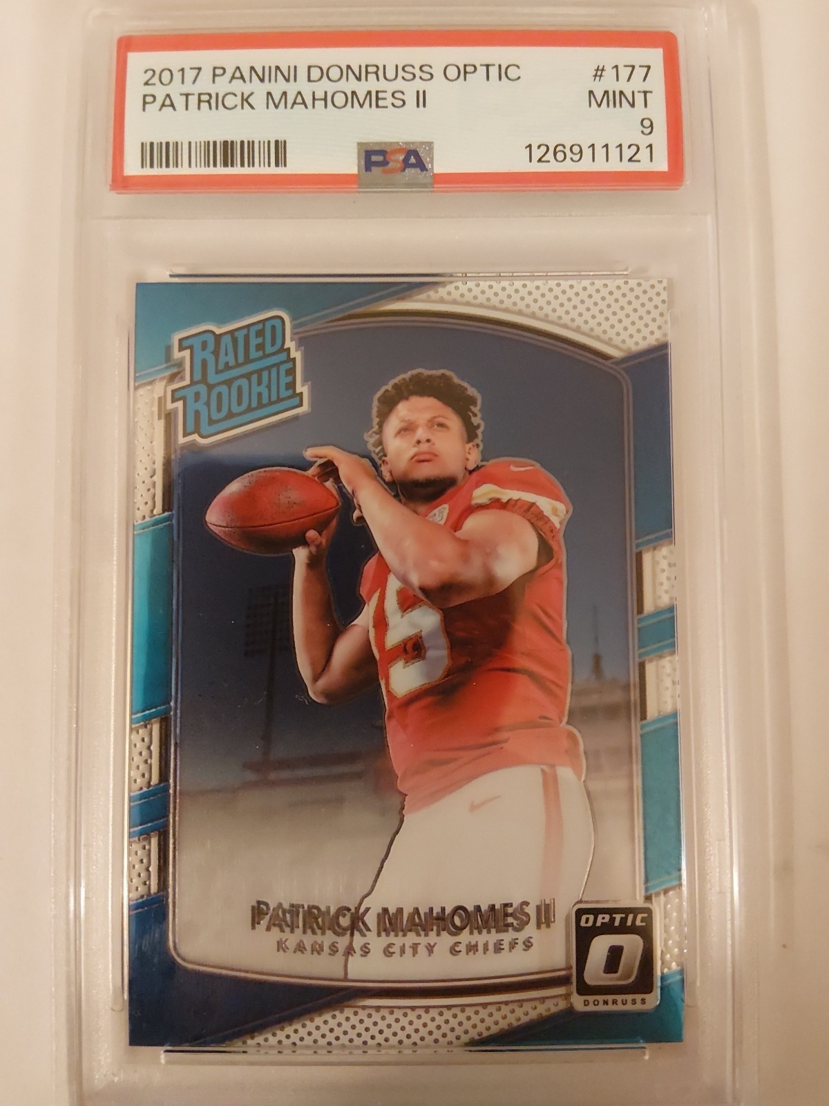 2017 Donruss Optic Rated Rookie Patrick Mahomes II #177 Chiefs RC PSA 9