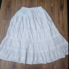 White cotton Skirt Summer Maxi Elastic waist Lined Holiday 10 12 14 16 18