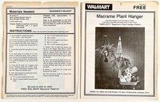 c.1980 2x WAL-MART MACRAME PLANT HANGER PATTERNS original hand-outs 70s KITSCH
