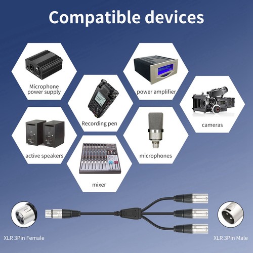 Cable divisor Y 3 machos para micrófono mezclador, XLR hembra 3 vías XLR5199 de 3 pines - Imagen 5 de 10