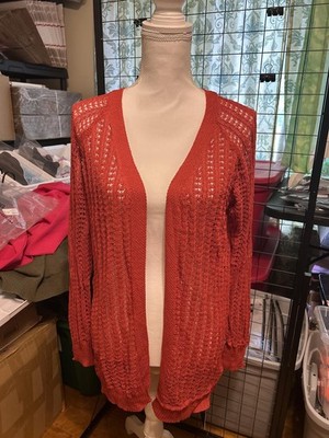 Cozy Open Knit Cardigan Sweater in Warm Rust