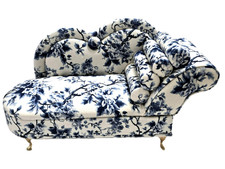 COBALT NAVY BLUE WHITE FLORAL TOILE CHAISE SOFA JEWELRY TRINKET BOX HOLDR+MIRROR