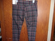 NEW LADY'S NO BOUNDARIES BLK GREY PLAID SUEDED HIGH RISE PULL-ON ANKLE LEGGING