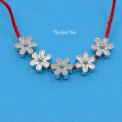 5mm 18k Solid White Gold Fancy Daisy Flower Design Spacer Finding Beads (5)