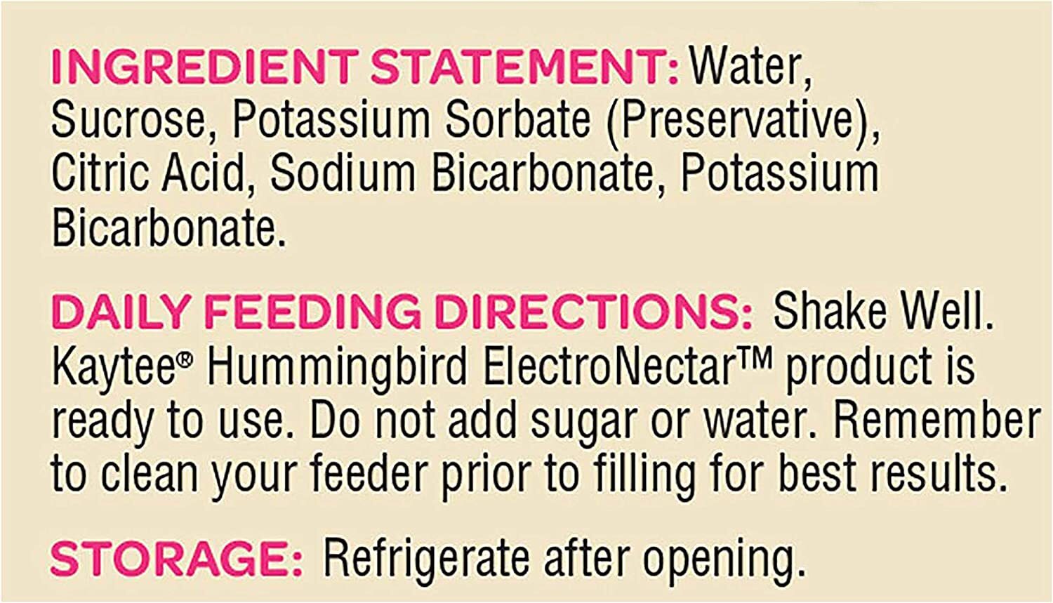 Kaytee 100508147 64 oz ElectroNectar Clear Hummingbird Nectar Food