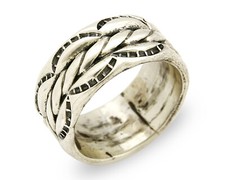 Navajo Ring .925 Silver Handmade Hand Stamped 3 Row Rope Band C.1980's Size 5.5