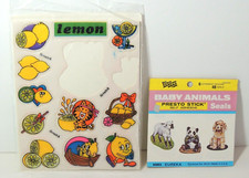 Vintage 1980s Stickers Puff n Smell Lemon and Eureka Baby Animals Seals Partial