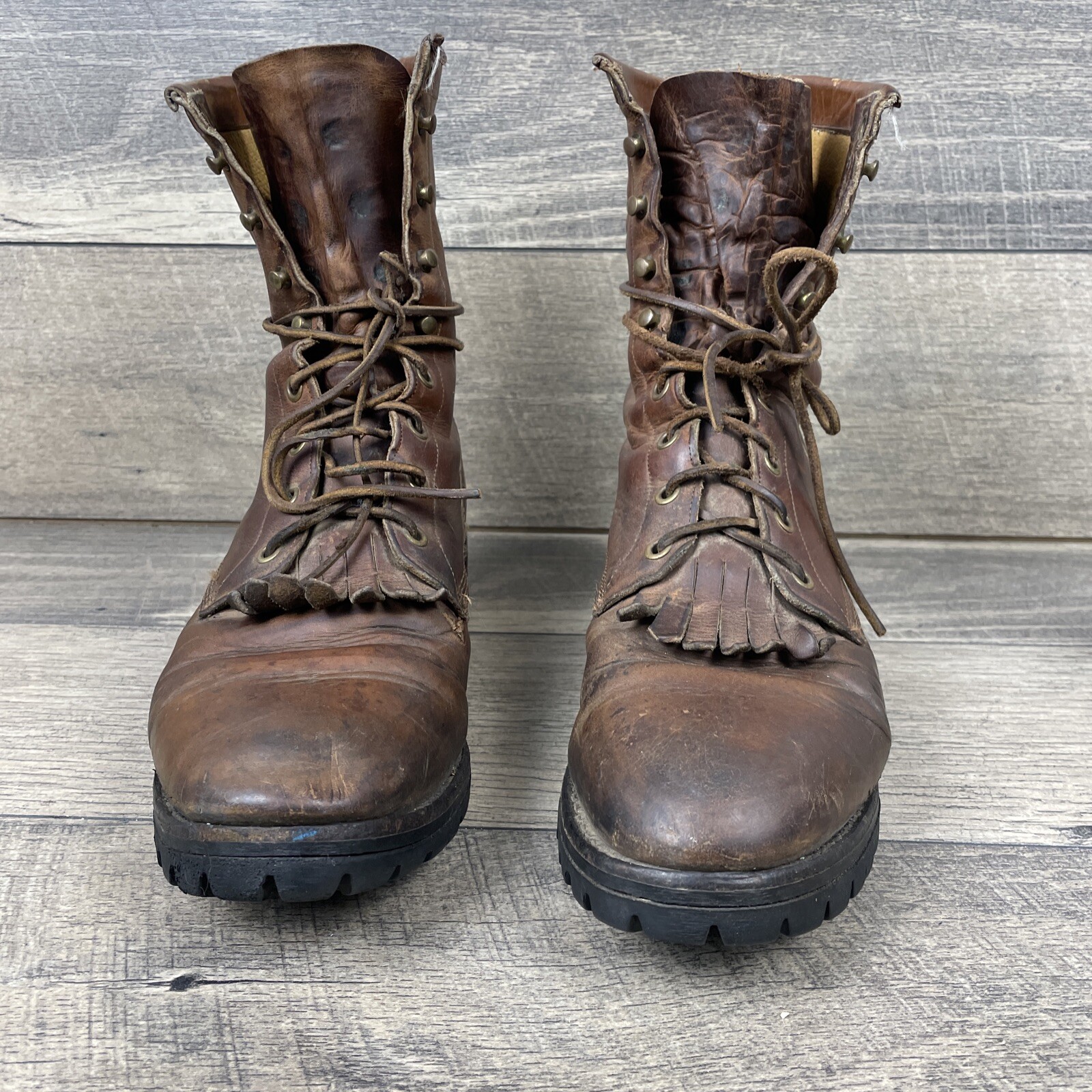 Justin Vintage Men Original Leather Work Boots Made In The USA Sz 9D⚠