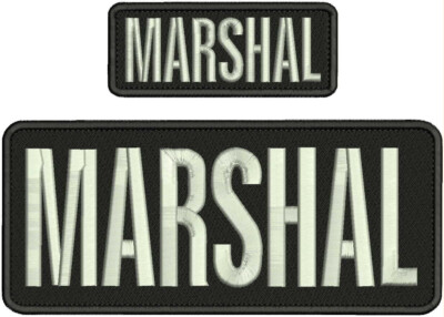 MARSHAL EMBROIDERY PATCH 4X10 AND 2X5 HOOK ON BACK BLACK/SILVER