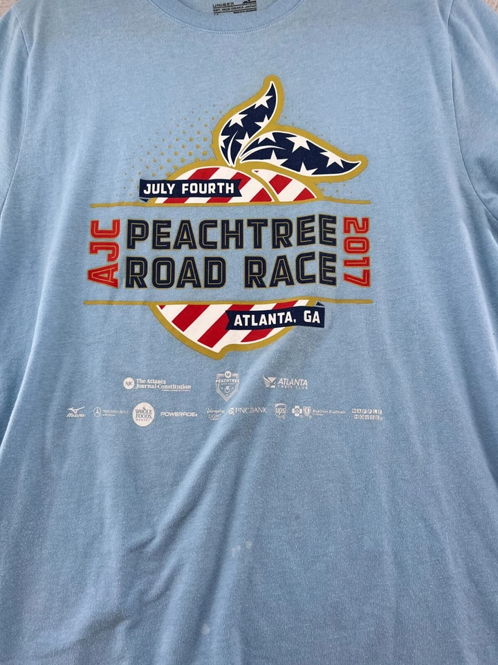 Mizuno Shirt Mens Medium 2017 Peachtree Road Race Short Sleeve Authentic Blue T - Image 3 of 4