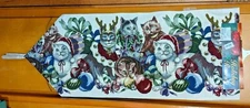 Table Runner Xmas Kitties Embroidered 72" Length NEW