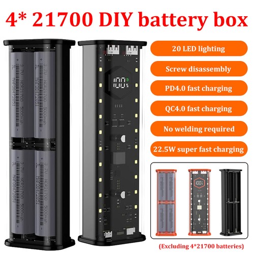 DIY Power Bank Shell Kit PD 22.5W Fast Charging Case Box for 4x 21700 ...