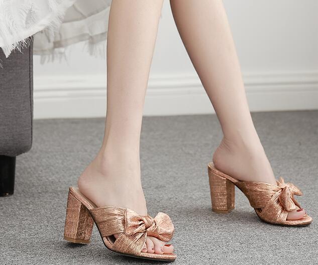 PANTOFOLA D’ORO Pantofole donna nuove alla moda estive punta aperta nodo a fiocco tacchi alti scarpe da festa