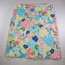 Talbots Petite Cotton Blend Multicolor Cottage Core Floral Textured Skirt 8P