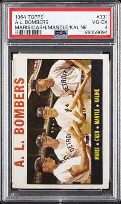 1964 TOPPS MARIS/CASH/MANTLE/KALINE #331 A.L. BOMBERS PSA 4