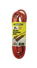 3 Outlet Grounded Triple Tap 9' Orange Extension Electric Power Cord 16 /3 Gauge