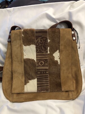 Claudia Firenze Italian Embossed Brown Suede &Leather Shoulder Bag