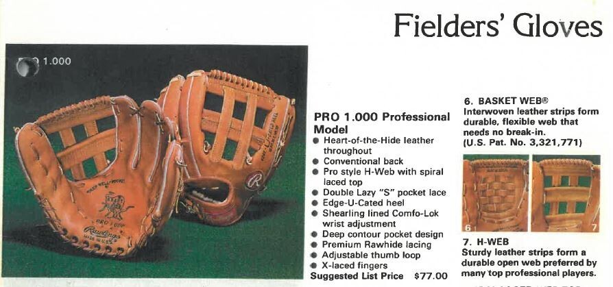 Rawlings Pro 1.000 rare infielder's baseball glove mitt; HOH Heart