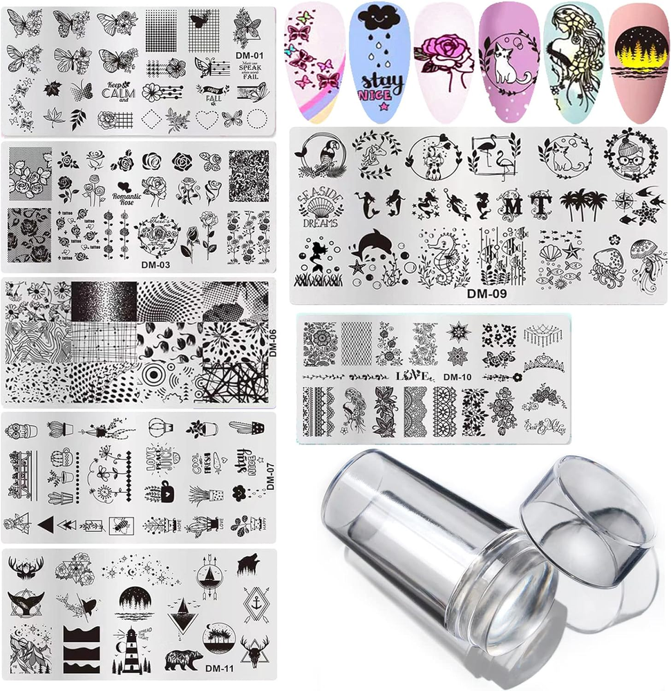 Nail Stamping Template Kit Fingernails Stencil Stamper Scraper Manicure Tool